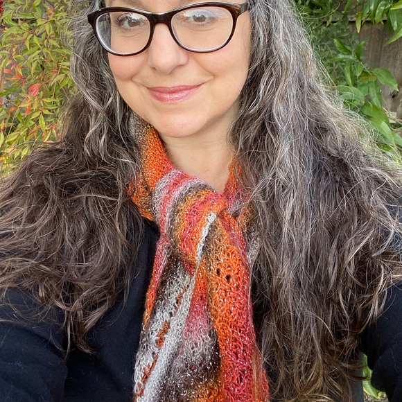 Beautiful hand knit uniquely designed shawl in sparkly fall colors - Picture 6 of 7